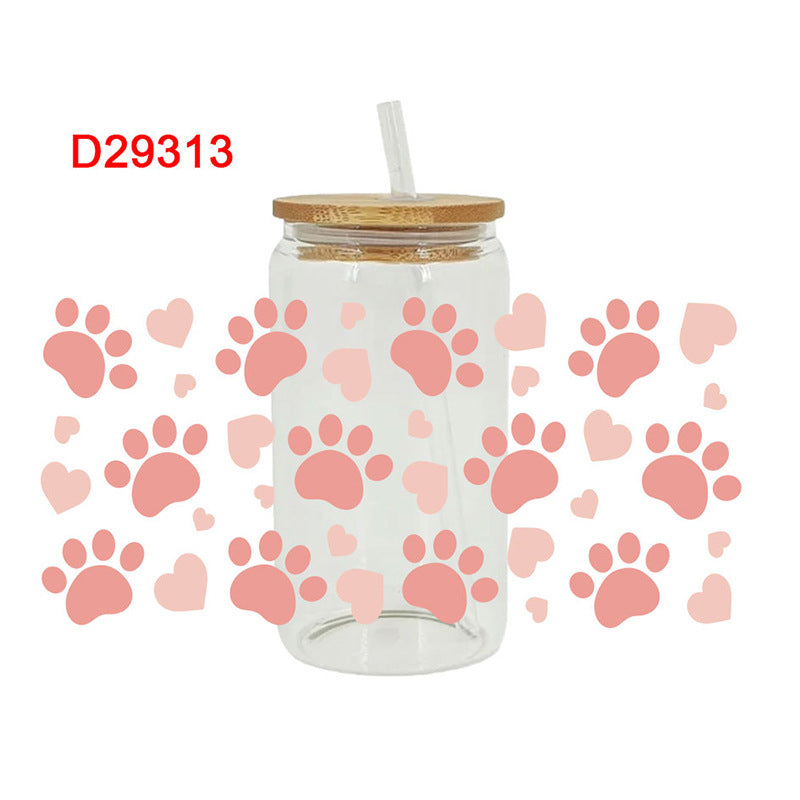 Wholesale Pink Cartoon Kitten Paw 16oz Cup UV DTF Wraps