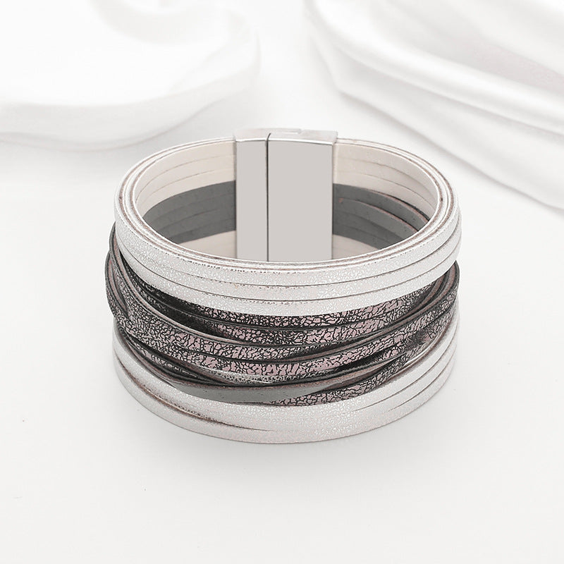 Wholesale Double-layer PU leather women' s bracelet