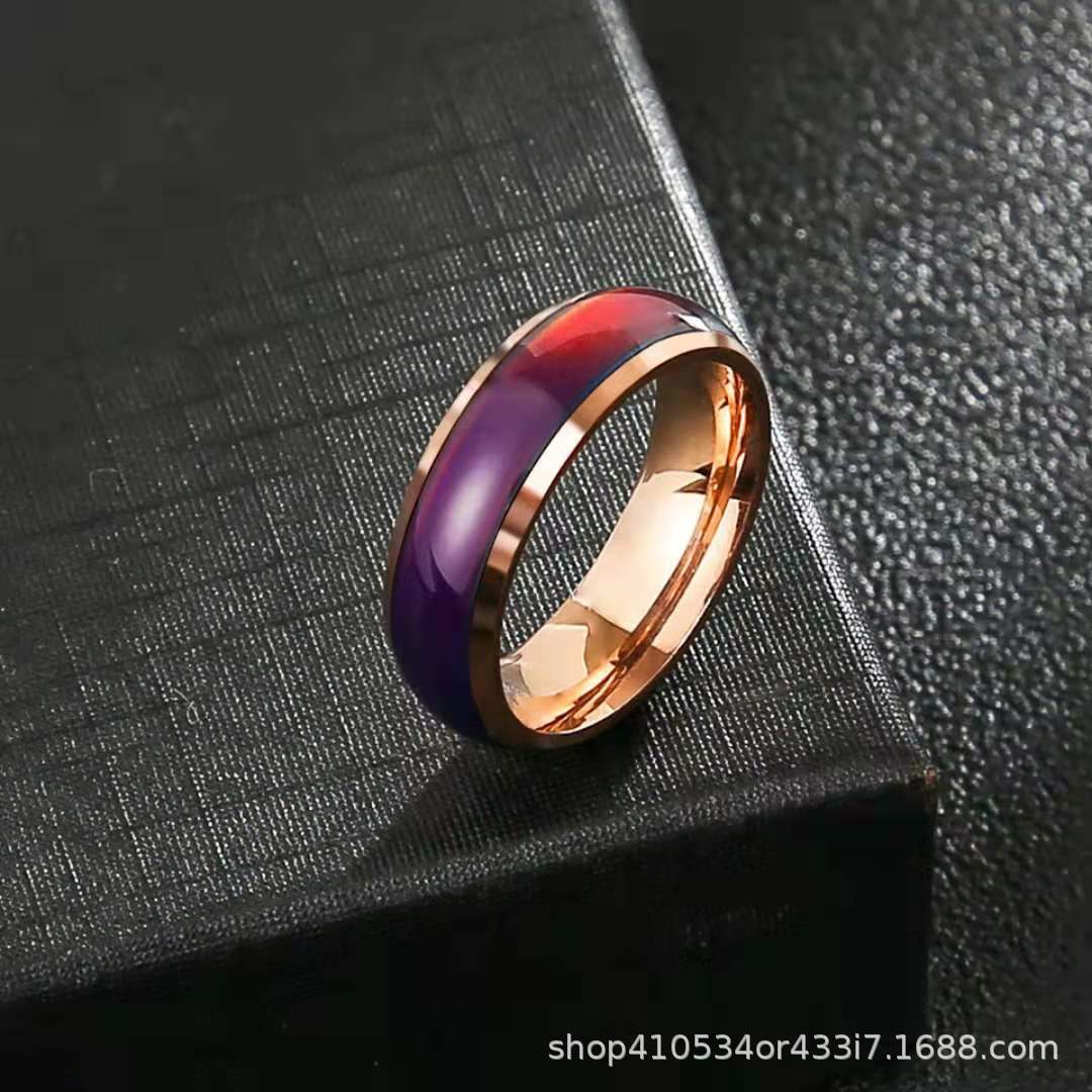 Wholesale Stainless Steel Men's Hip Hop Titanium Steel Thermochromic Finger Ring Retro Ring