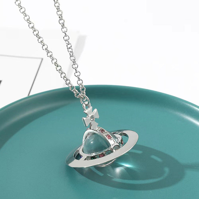 Wholesale Saturn Crystal Encrusted Pendant Necklace