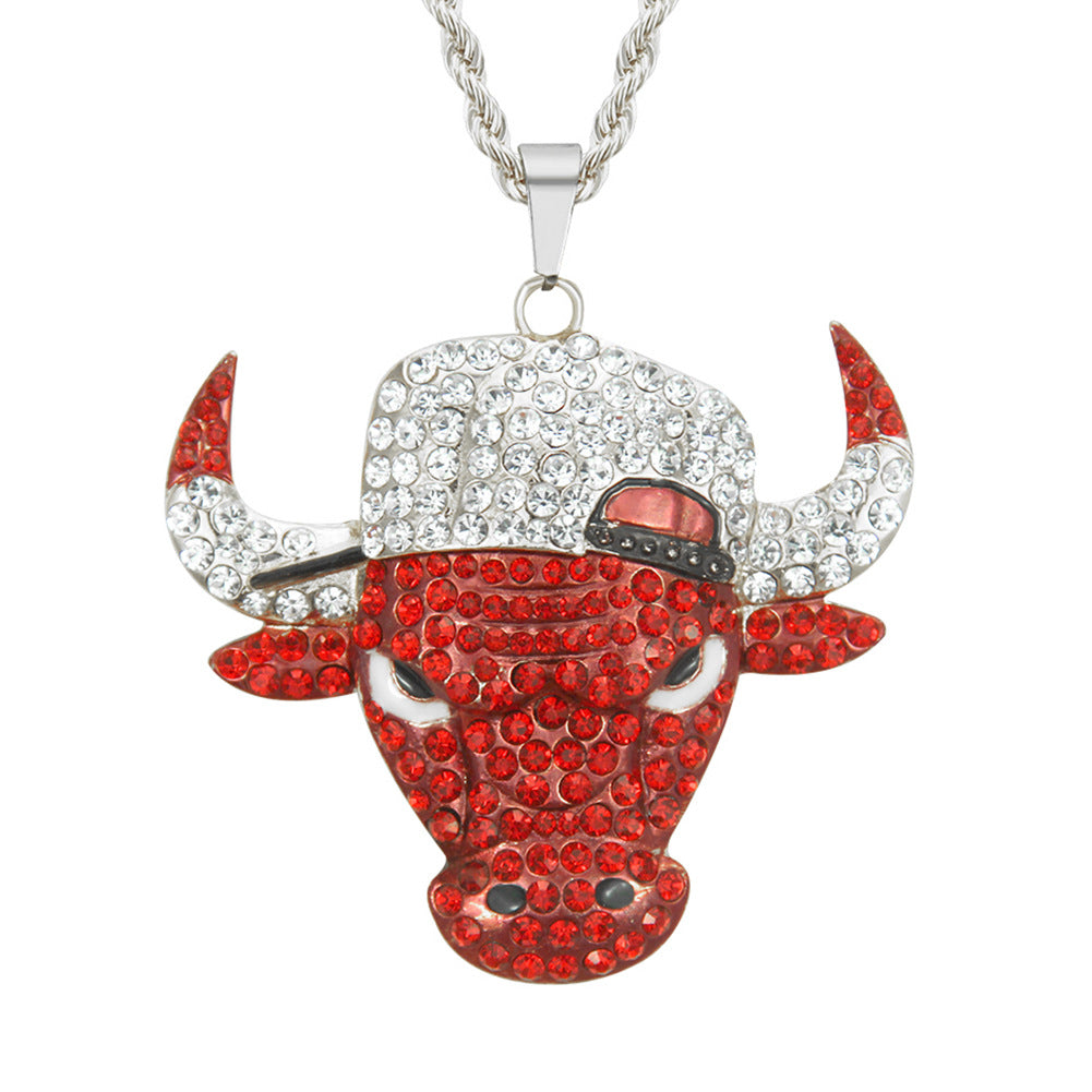 Wholesale Diamond Domineering Bull Head Pendant Accessories Punk Men's Necklace