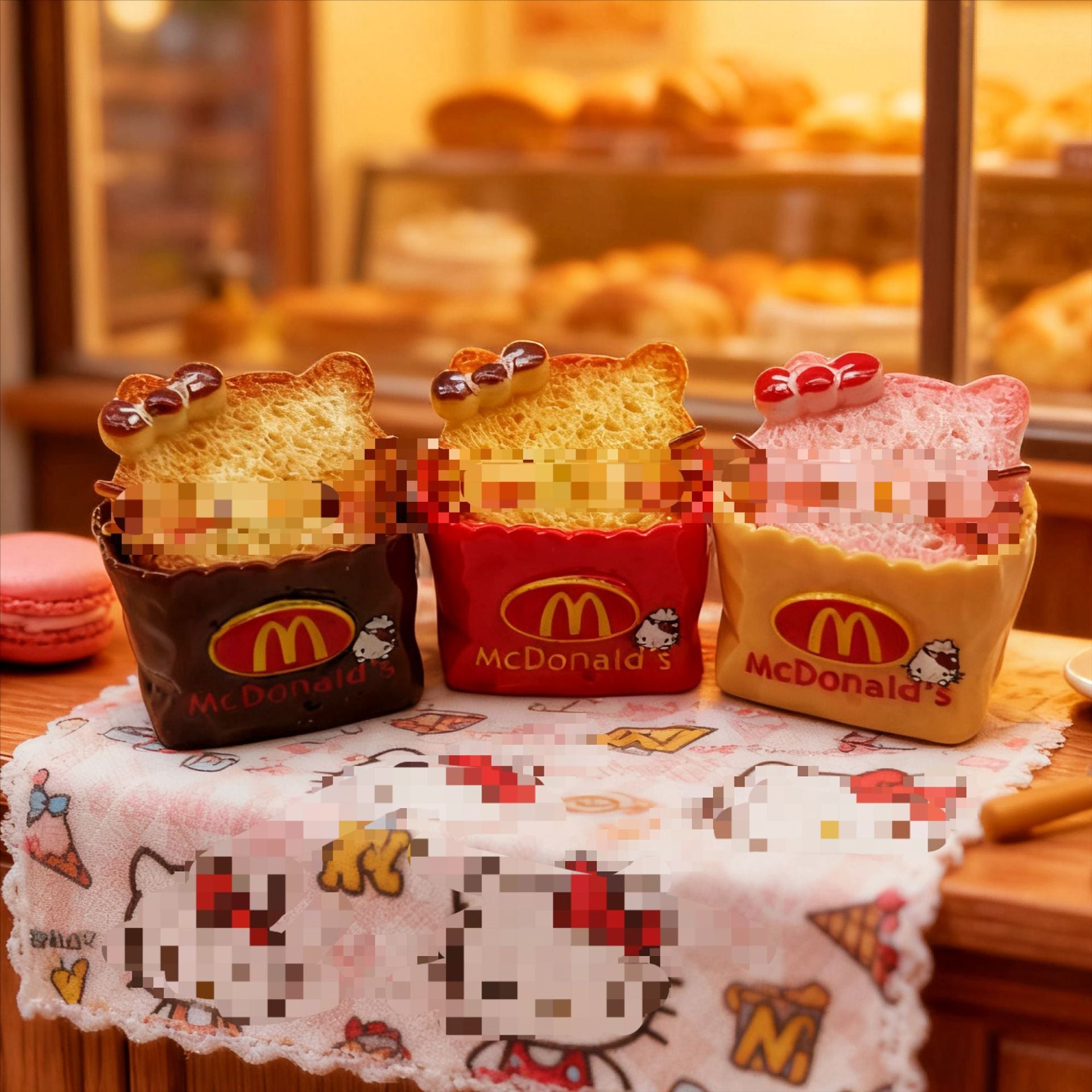 Wholesale 10pcs Cartoon Cat Bread  Bakery Shop Miniature Food Toy Doll Accessories