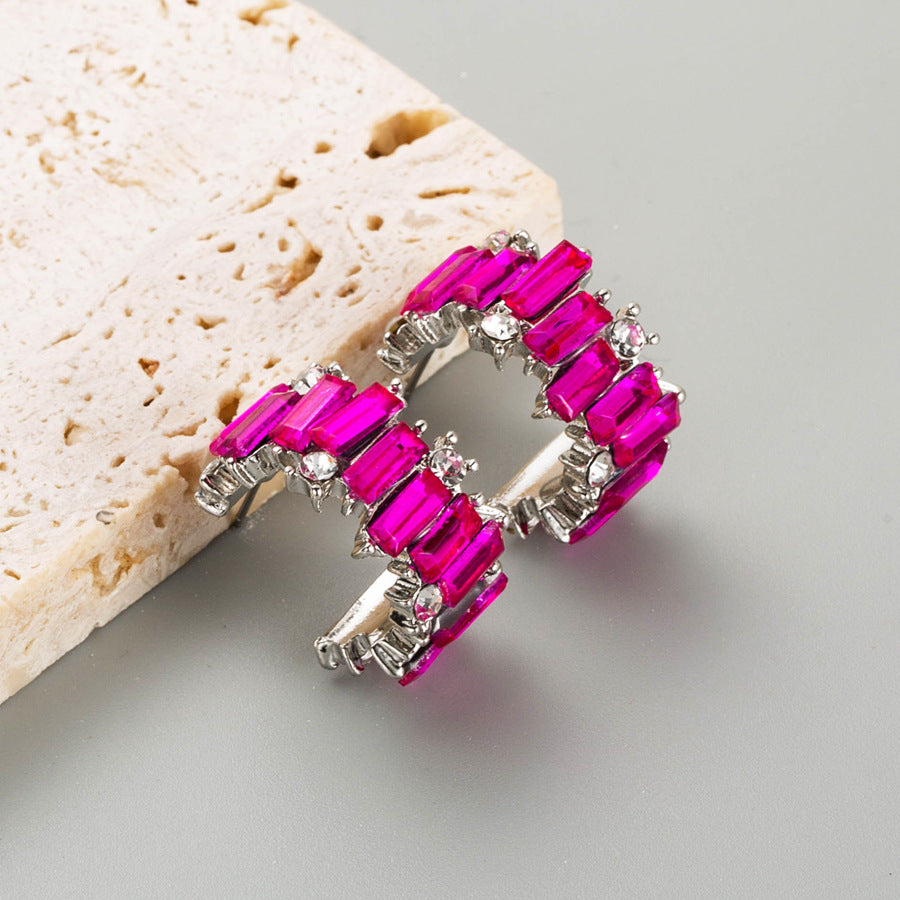 Wholesale Fashion Diamond Simple C Shape Alloy Earrings