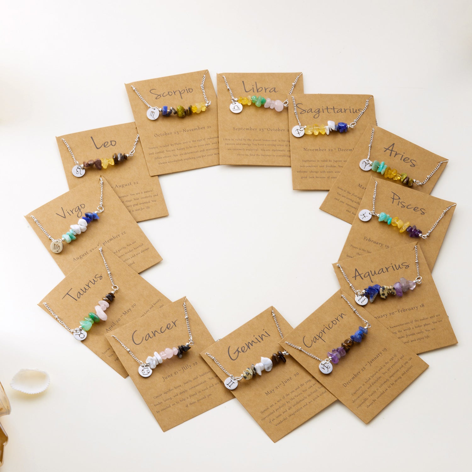 Wholesale Stainless Steel Zodiac Necklace Irregular Natural Stone Pendant Necklace