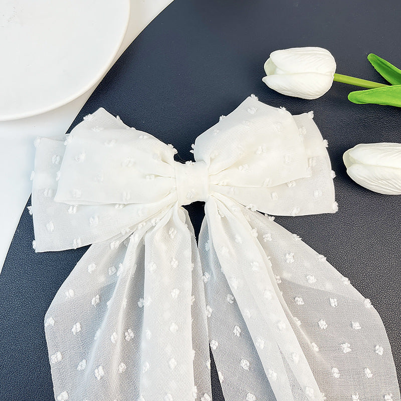 Wholesale Chiffon Long Polka Dot Fabric Big Bow Hair Clip