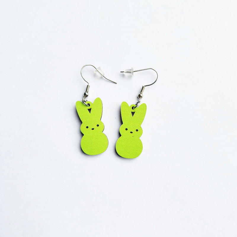 Wholesale Easter Wooden Candy Colorful Cute Rabbit Earrings