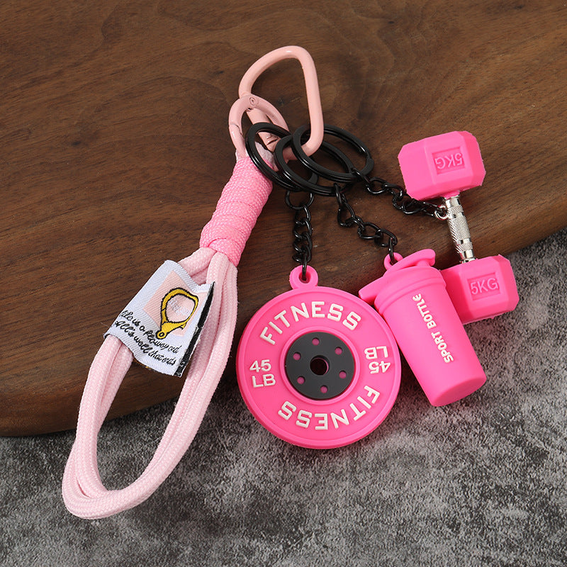 Wholesale Creative mini fitness barbell keychain