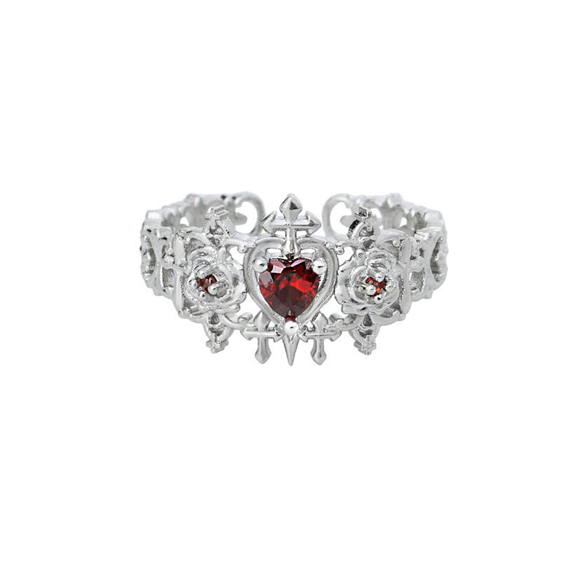 Wholesale Gothic dark style rose cross heart open ring