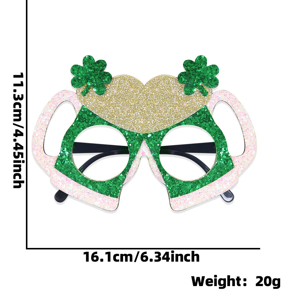 Wholesale St. Patrick's Party Non-woven Green Glitter Eyeglasses Frame Irish Festival Shamrock Glasses