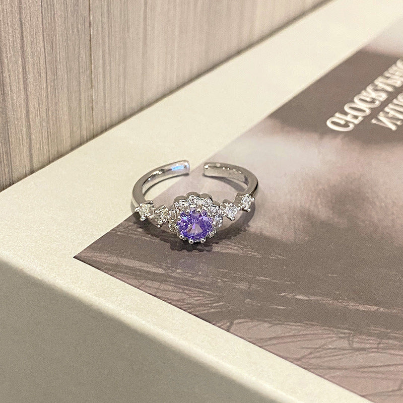 Wholesale Sweet Cool Geometric Purple Diamond Open Ring