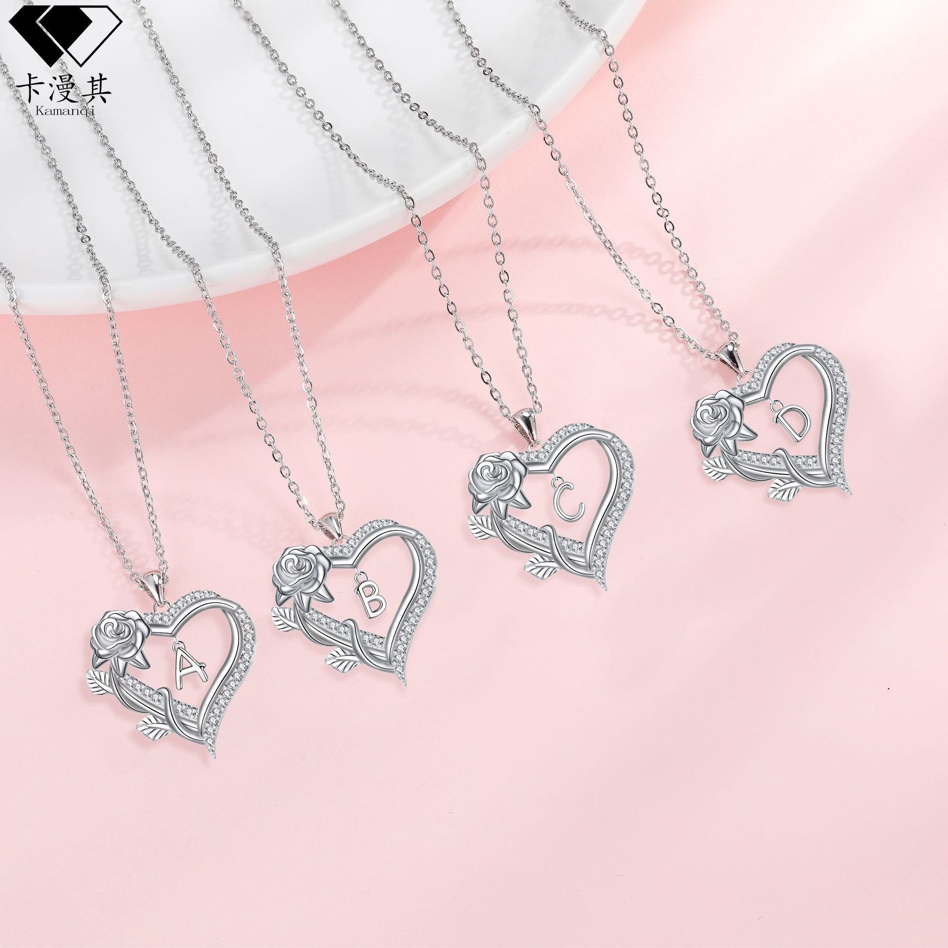 Wholesale Valentine' s Day heart-shaped rose pendant 26 English letter necklace