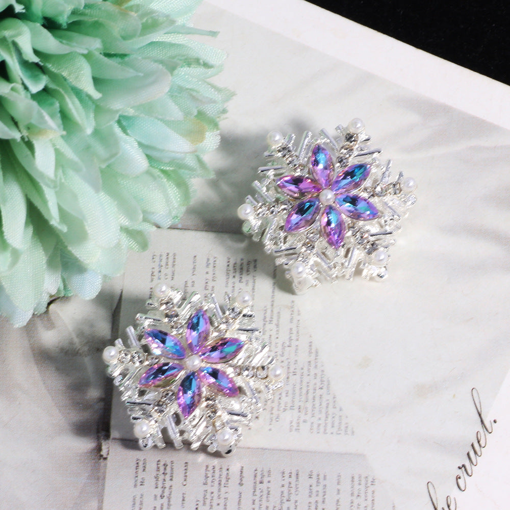 Wholesale 5pcs Christmas Alloy Double-Sided Snowflake Straight-Hole Crystal Beads