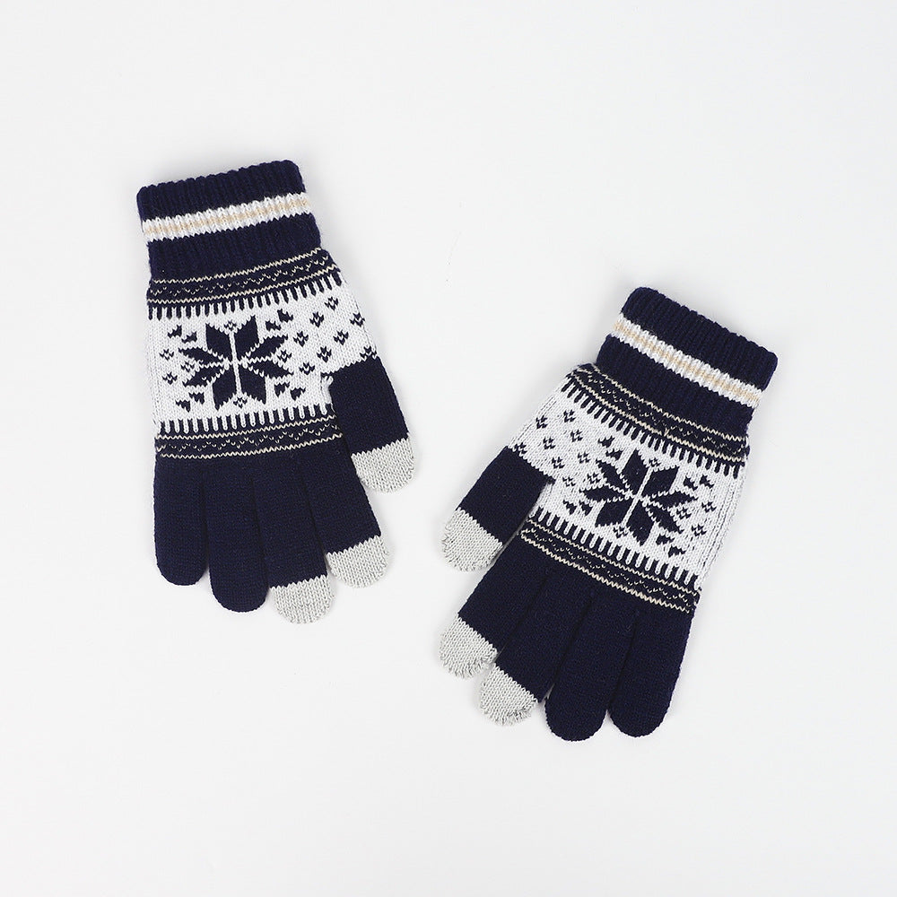 Wholesale Christmas and Winter Velvet Jacquard Warm Touch Screen Knitted Gloves