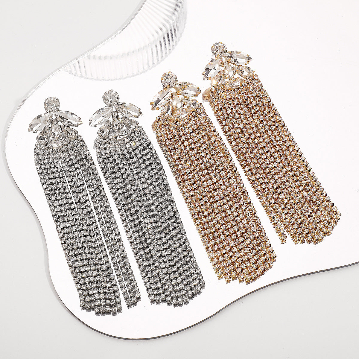 Wholesale Fashion Full Diamond Long Tassel Earrings