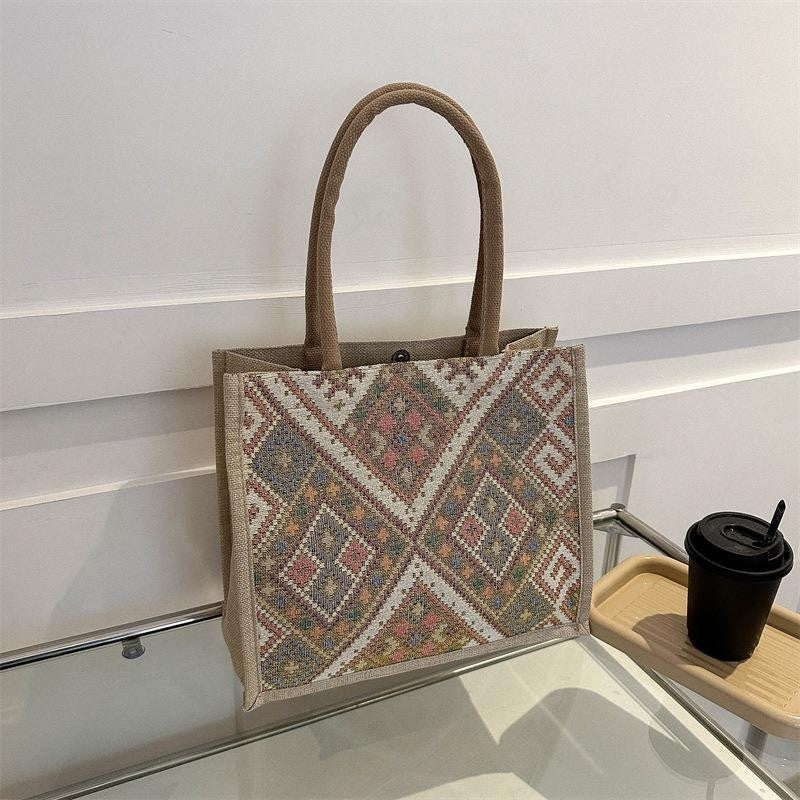 Wholesale Polyester cute cotton and linen portable large capacity commuter lunch bag tote bag canvas bag