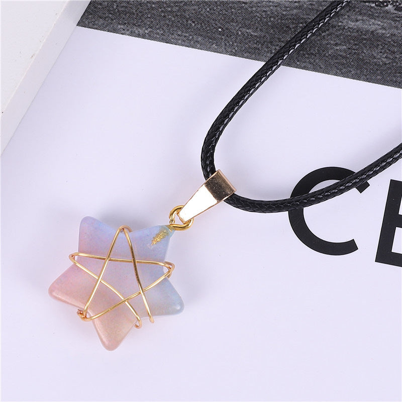 Wholesale Crystal Multi-color Gold Thread Five-pointed Star Necklace