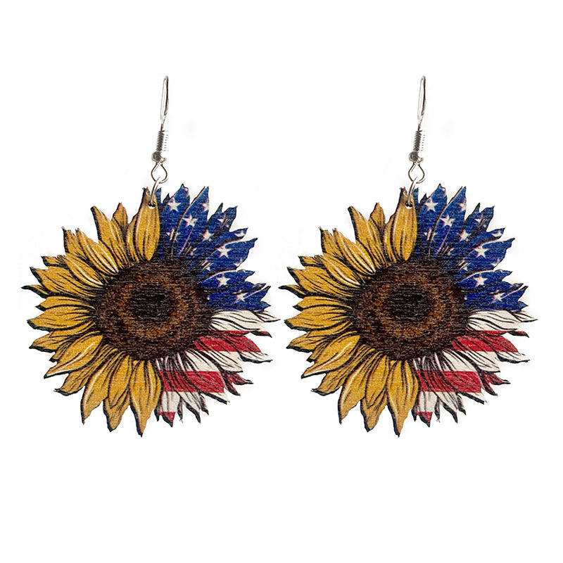 Wholesale 2 Pair/Pack American Independence Day Star Hat Earrings Cactus Wood Earrings
