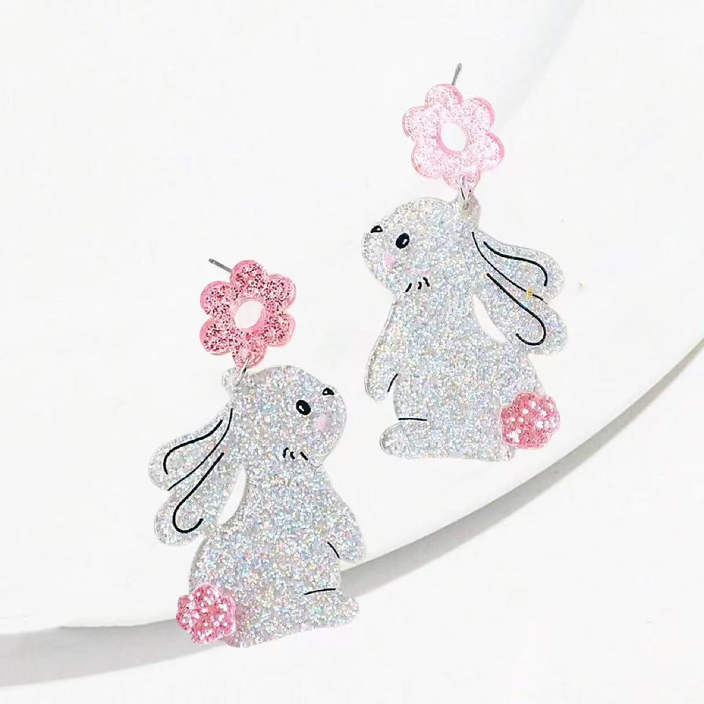 Wholesale Easter animal silver rabbit acrylic cute earrings