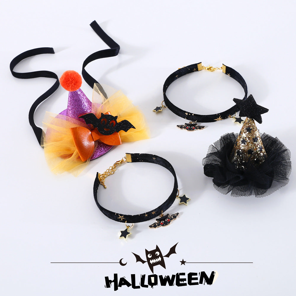 Wholesale Pet Cat Dog Rabbit  Sequins Lace Solid Hat Bat Bow Collar Headwear