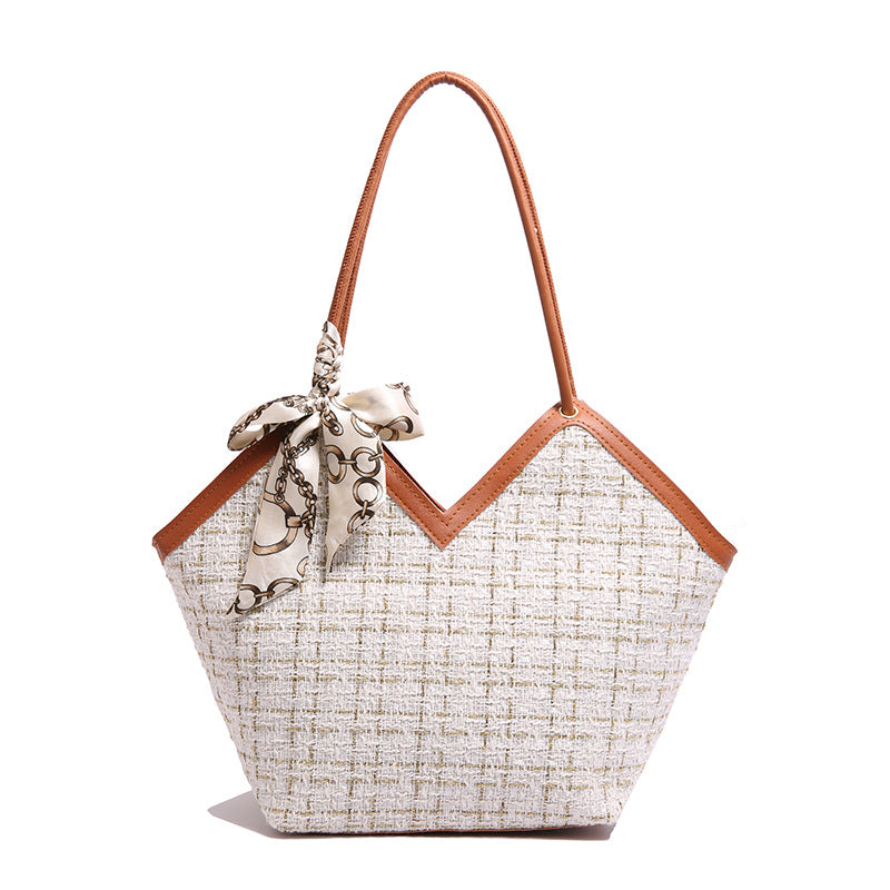 Wholesale Large Capacity Tote Bag Stitching Contrast Plaid Shoulder Bag