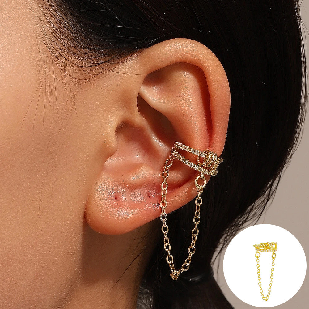 Wholesale Copper Electroplated Long Chain Tassel Ear Cuff Clip For Women No Piercing Stylish Everyday Jewelry Accessory