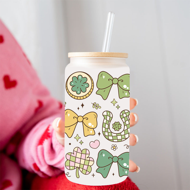Wholesale Green Cartoon Bow 16oz Cup UV DTF Wraps