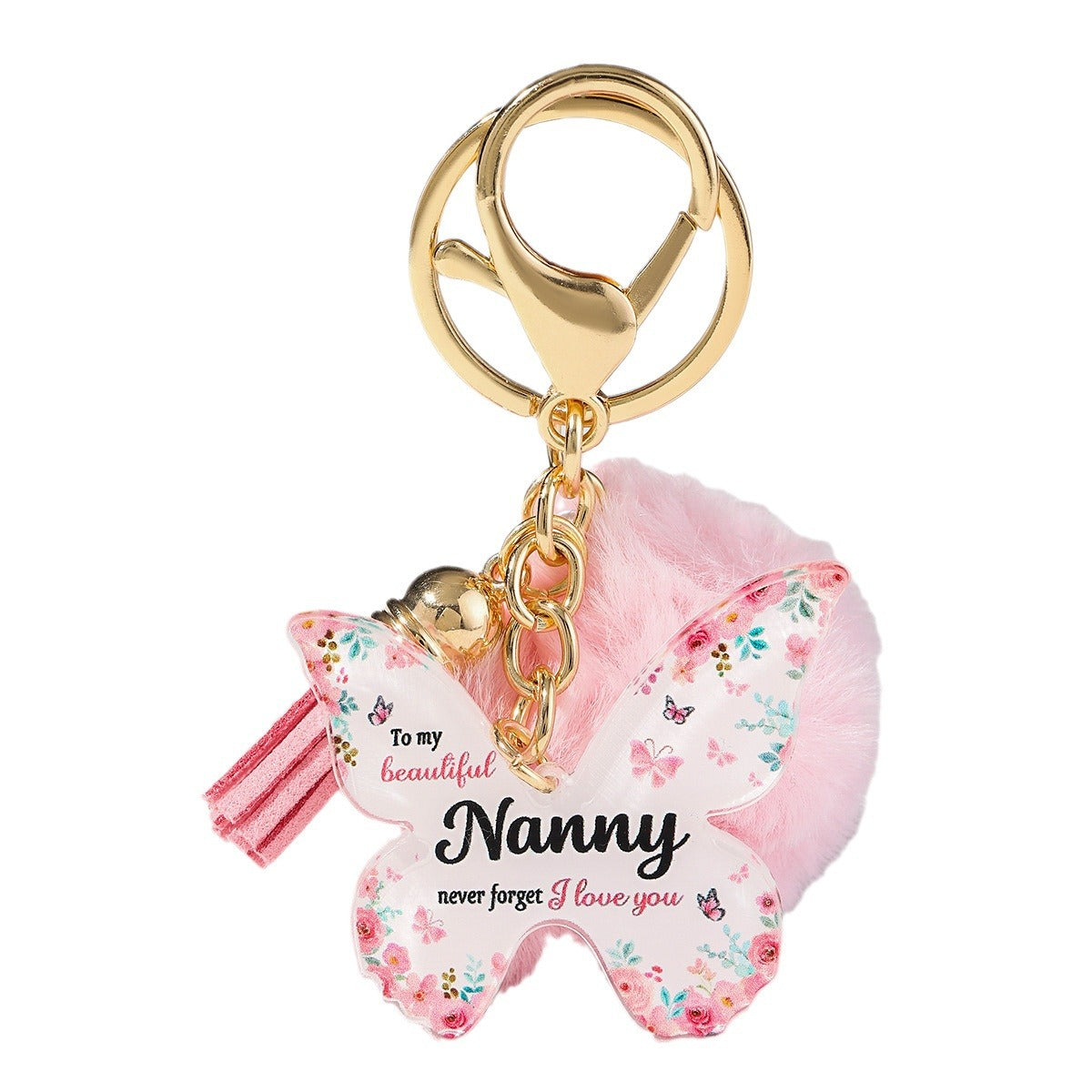 Wholesale Floral Butterfly Keychain Unique Plush Pom Poms and Tassel Gifts for Mom and Grandma