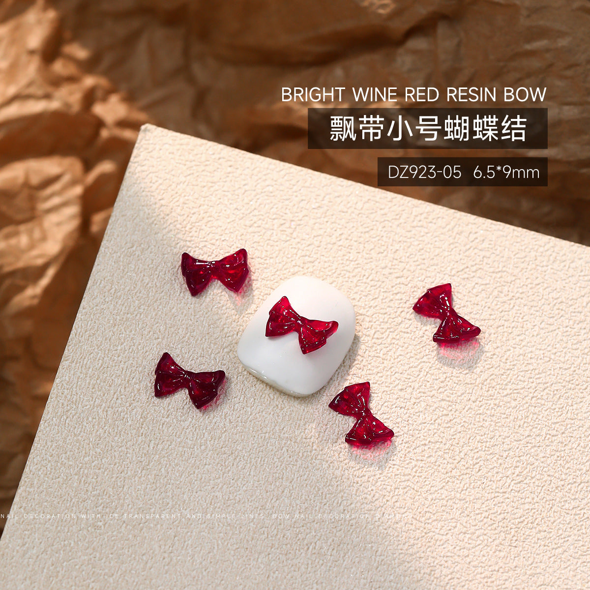 Wholesale 50pcs Bow Nail Art Accessories Burgundy Resin Frosted Mini Three-Dimensional Ribbon Butterfly Bow Tie Nail Decoration