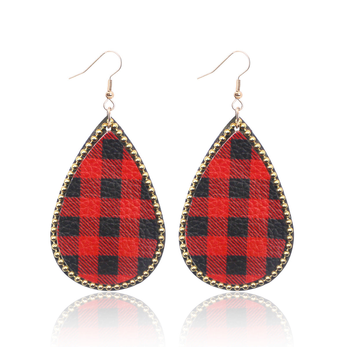 Wholesale Valentine's Day Leather Leopard Print Rhinestone Embellished Romantic Love Water Drop Pu Earrings