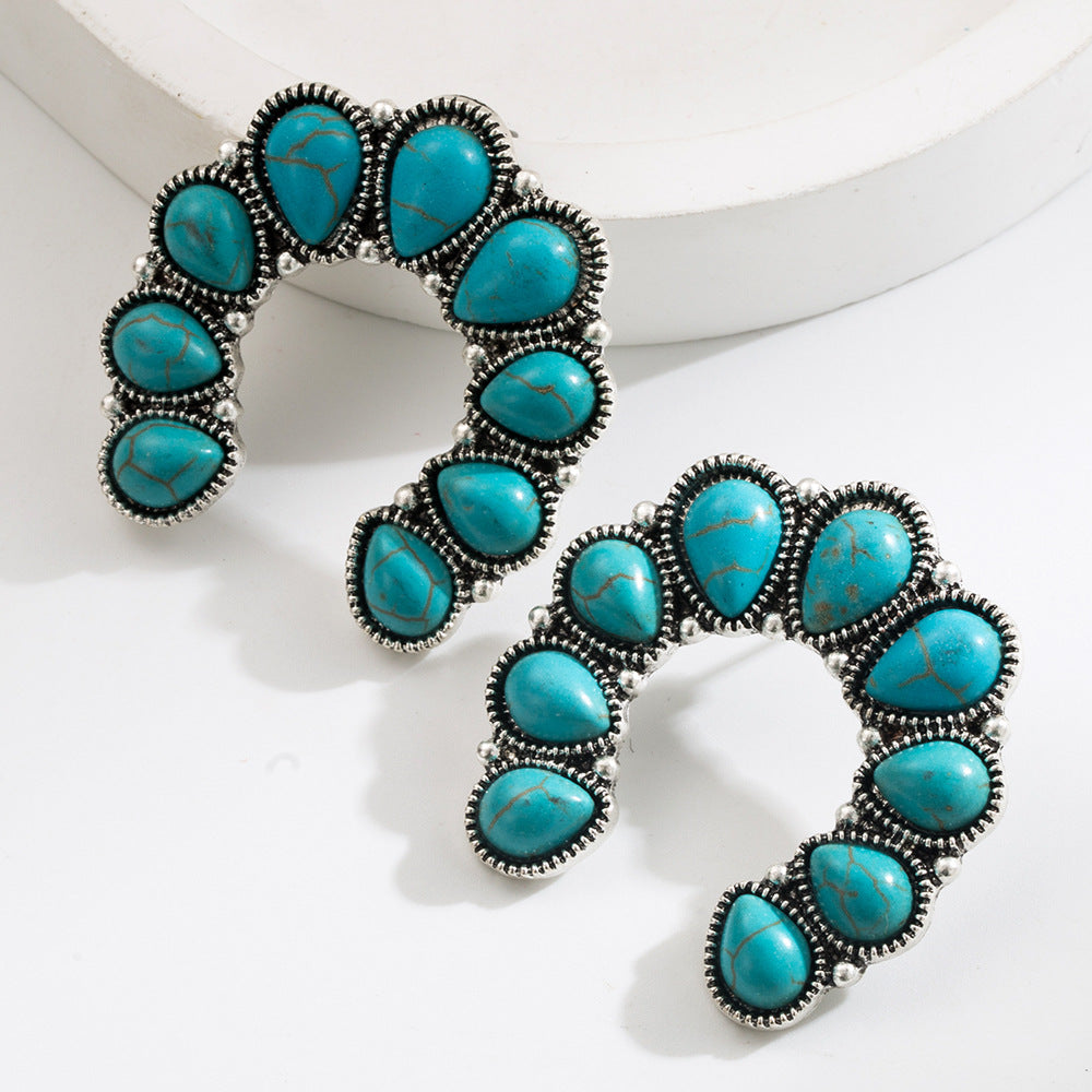 Wholesale Ethnic retro diamond turquoise geometric pendant earrings