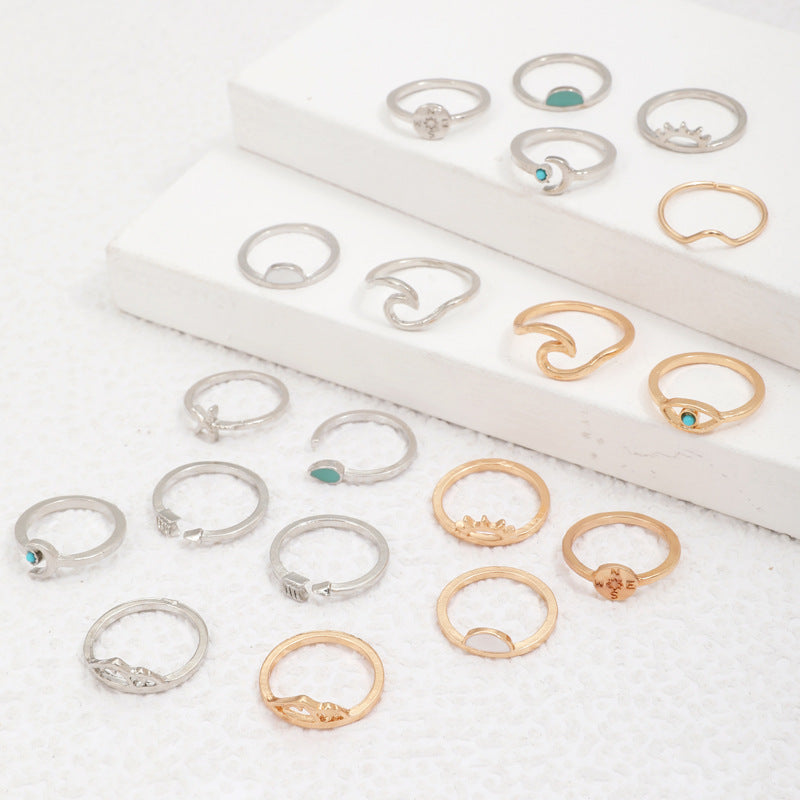 Wholesale Vintage Sun Eye Arrow Moon Sapphire Ring Set