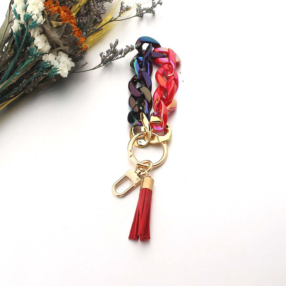 Wholesale Bright Color PU Tassel Acrylic Bracelet Keychain