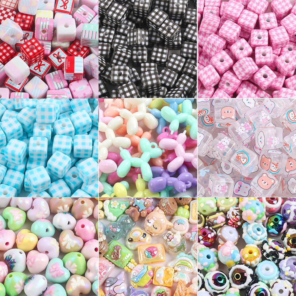 Wholesale 5pcs Cartoon Acrylic Cute Colorful Straight Hole Beads