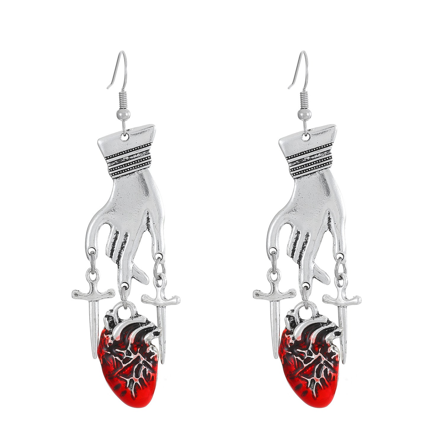 Wholesale Halloween Gothic Blood Drops Heart Palm Ruby Alloy Earrings