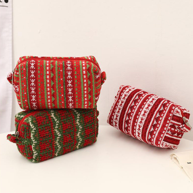Wholesale New Year Christmas Red Knitted Wool Pencil Bag