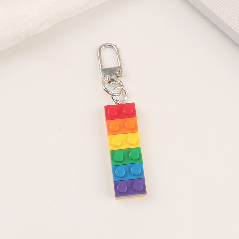 Wholesale Acrylic Building Blocks Rainbow Bell Pink Keychain