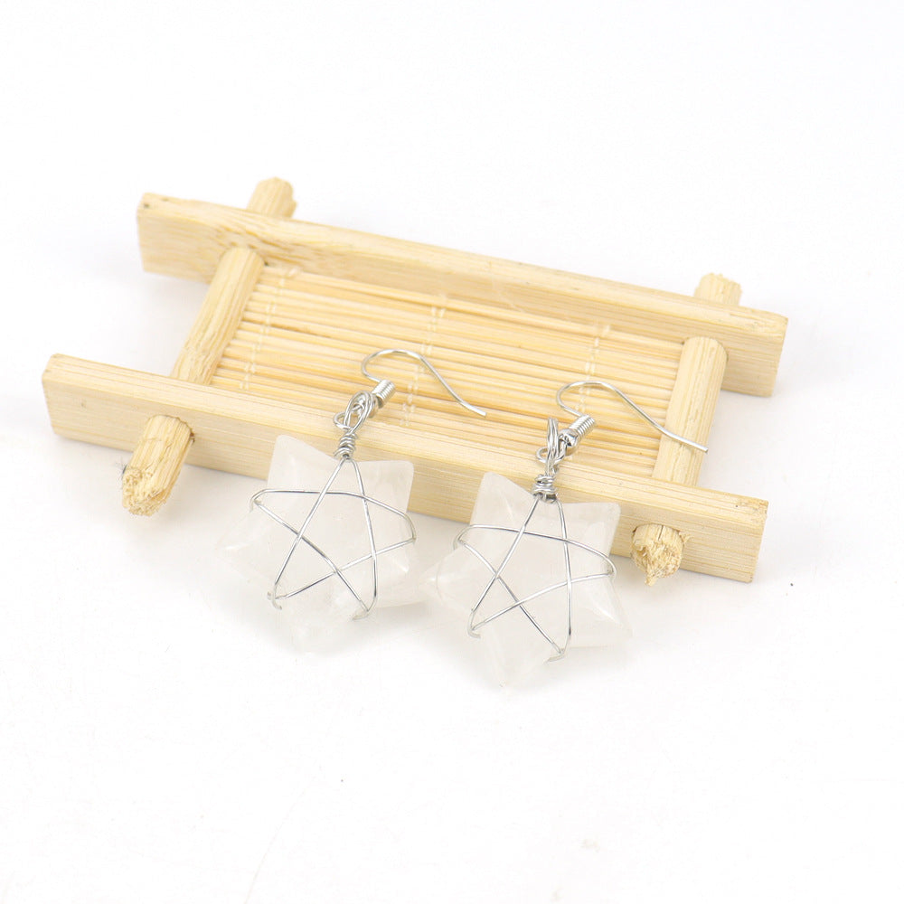 Wholesale Hand-wound Natural Crushed Stone Crystal Tiger Stone Pentagram Earrings