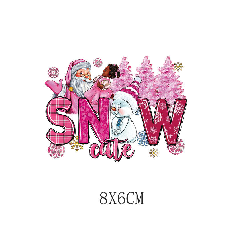 Wholesale 5pcs/pack Pink Christmas Heat Transfer Printing UV DTF Ready to Press Transfers Wraps