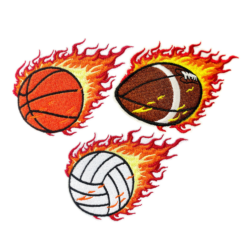 Wholesale Embroidered Sports Patch Flame Basketball Rugby Volleyball Football Iron On Applique For Coat DIY Fashion Accessory