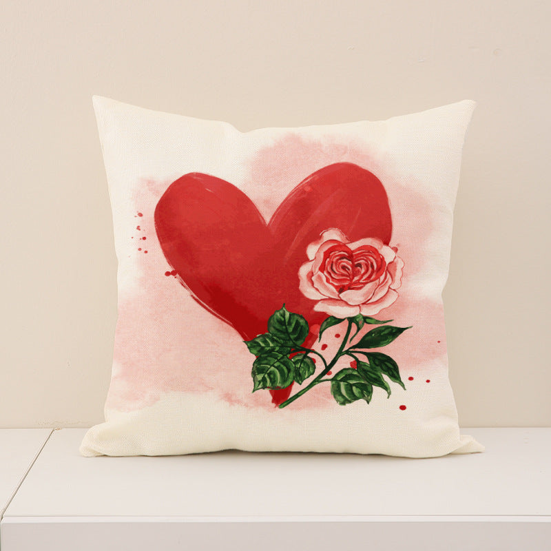 Wholesale Valentine' s Day Set Pillowcase Red  Heart  Lmitation Linen Pillowcase