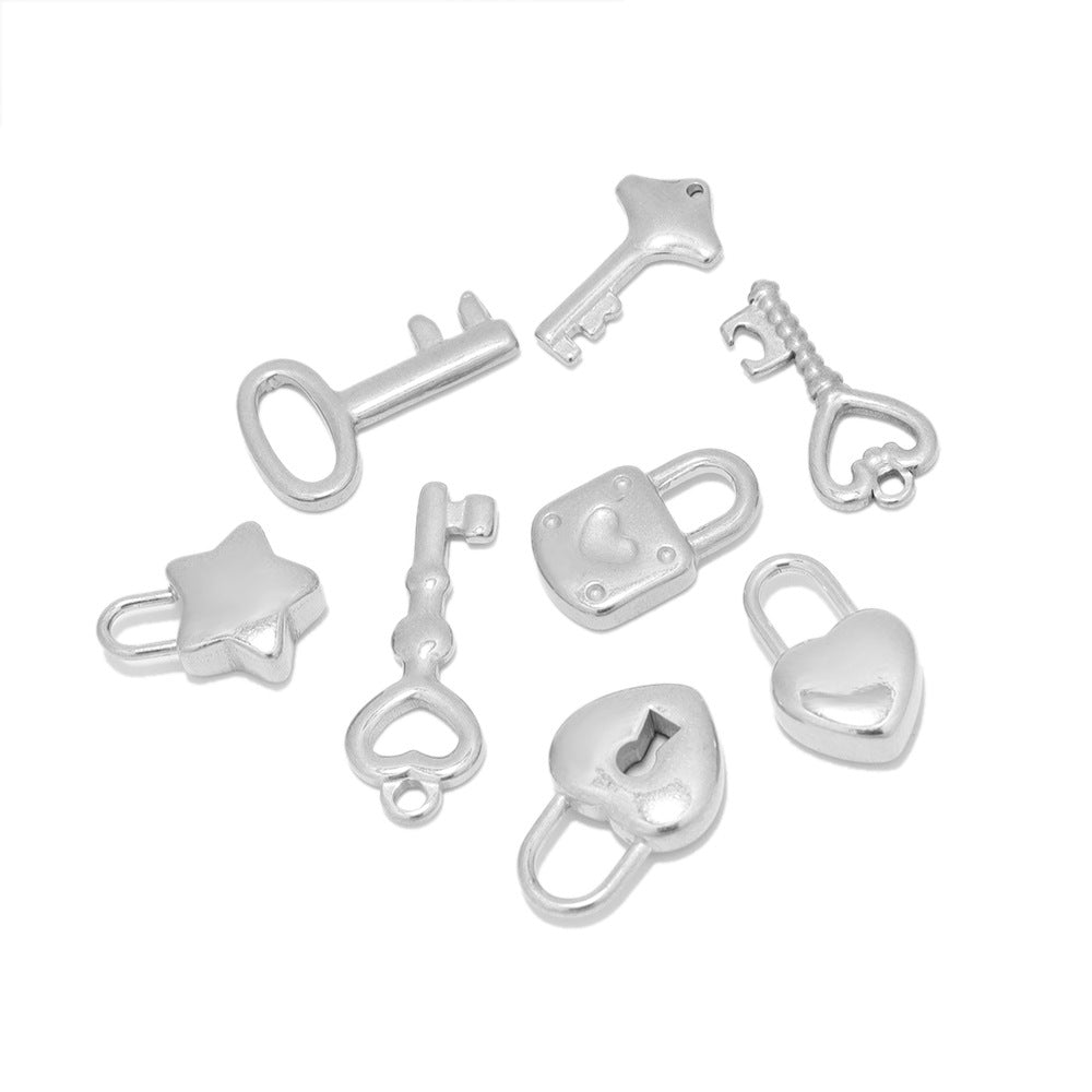 Wholesale 5PCS/PACK Stainless Steel Hollow Heart Key Padlock Small Pendant DIY Jewelry Accessories