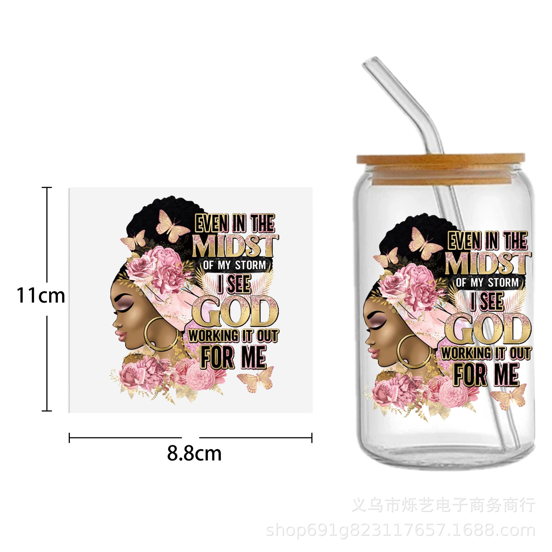 Wholesale Black Girl Series UV DTF Transfer Crystal Cup Sticker