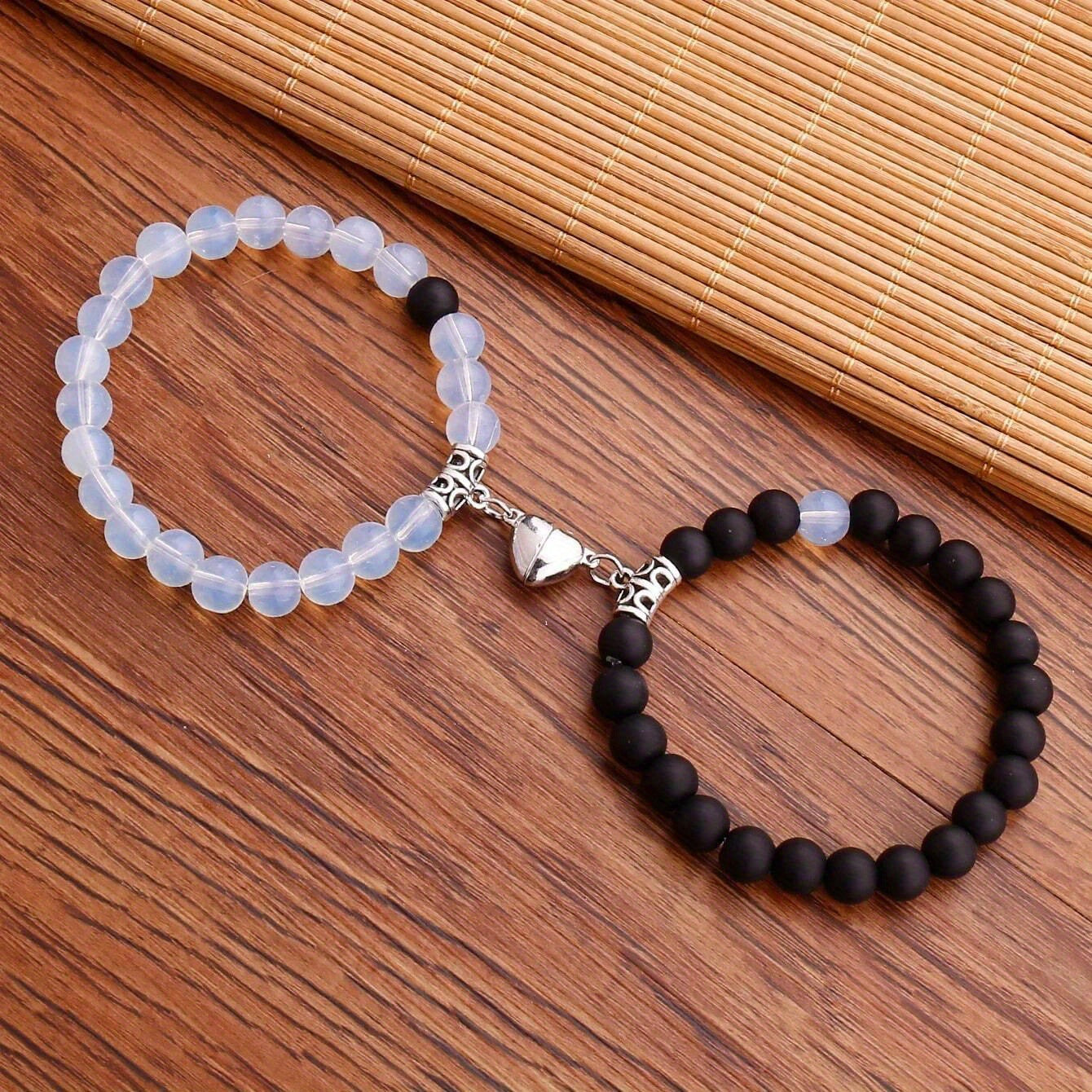 Wholesale Heart Magnetic  Agate Beaded Couple Bracelet