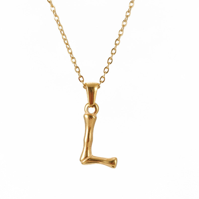 Wholesale Stainless Steel Plated 18K Bamboo Letter Necklace