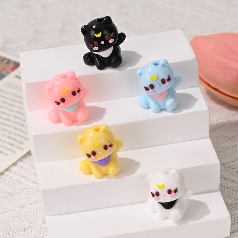 Wholesale 10pcs/pack  Colorful Cute Cat Rubber Beads 3D Focal Beads