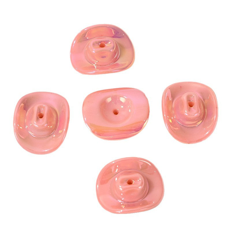 Wholesale 10pcs Uv Plated Acrylic Cowboy Hat through Hole Loose Acrylic Beads