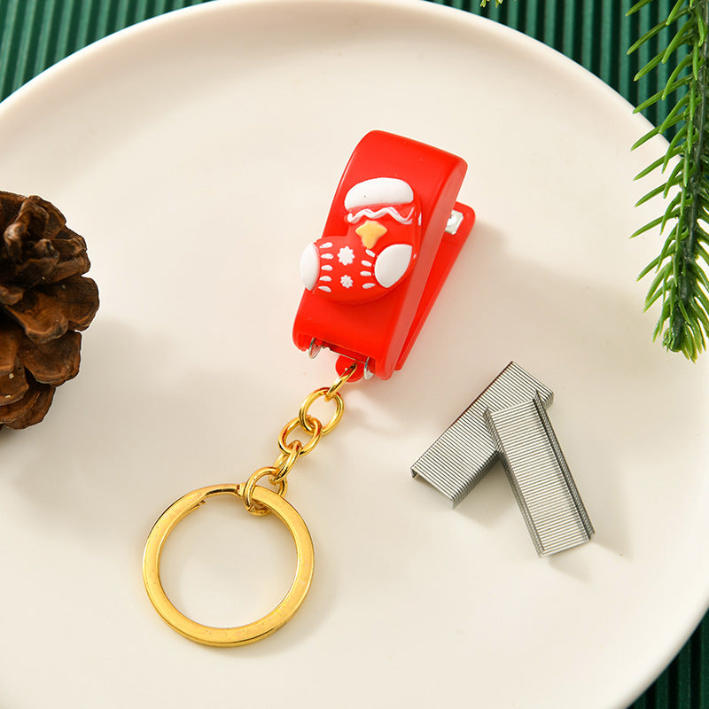 Wholesale Christmas Cute Cartoon Mini Stapler Student Small Stapler with Keychai