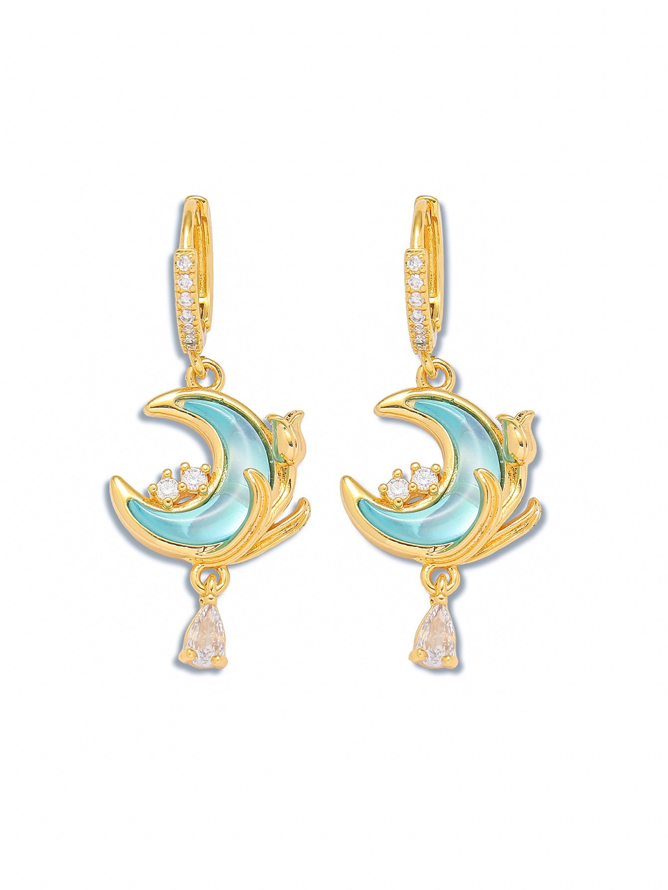 Wholesale Moon Zircon Star Moon Earring Set Titanium Steel Necklace