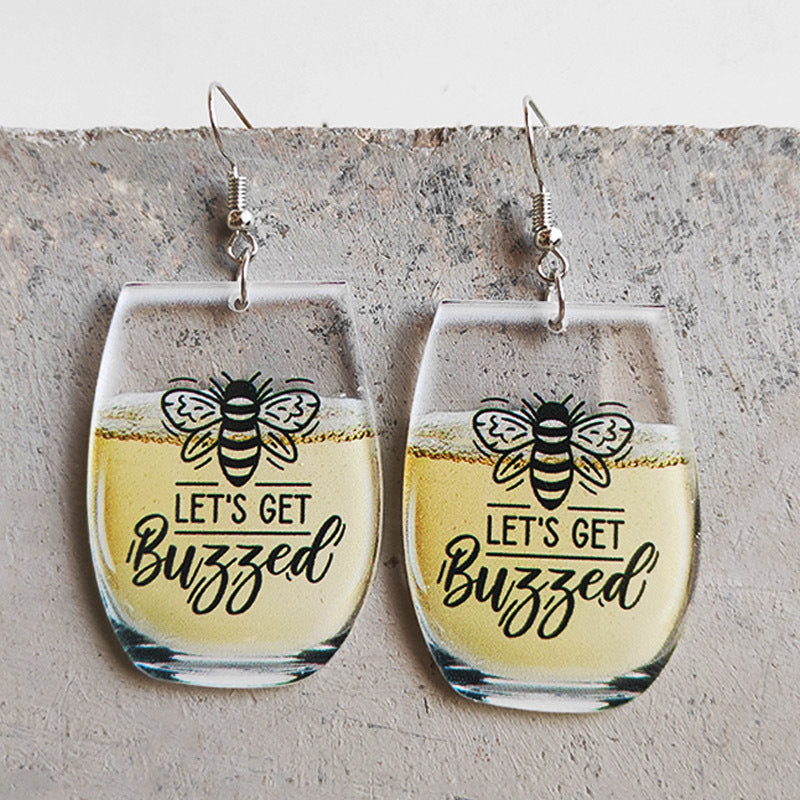 Wholesale 2 Pairs/Pack Wine Glass Letter Little Bee Whiskey Earrings