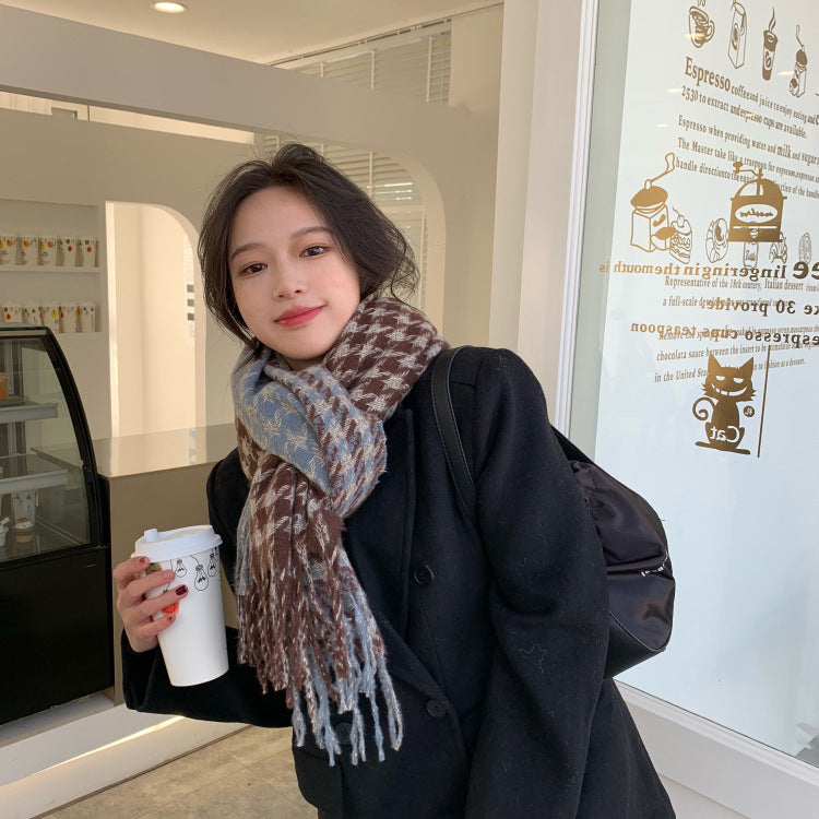 Wholesale male and female all-match Korean version gift boyfriend houndstooth tassel couple scarf